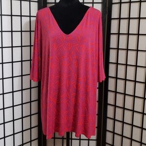 LEOTA Leaf Print V-Neck Bell Sleeve Top Women Size 4L / 26 - 28